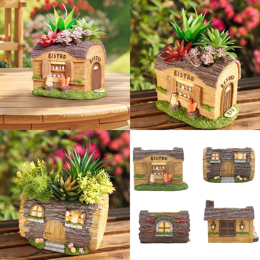 JZROCKER Stump House Statue Decors Desktop Easter Figurines Ornament Cartoon Statue Landscape Miniatures