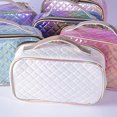 thumbnail image 4 of Bolso cosmético de cuero de la tela escocesa del diamante del laser, bolso cosmético portátil, material de la PU, 4 of 5