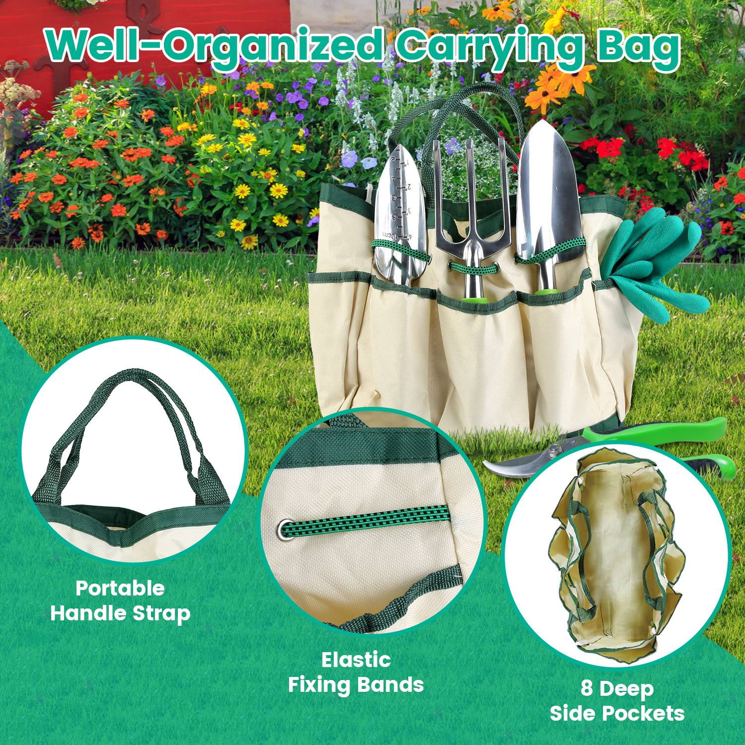 Gardening Tools with Non-Slip TPR Grip 13pcs Rust-Proof Heavy Duty Gardening Hand Tools Set with Oxford Garden Tools Organizer Handbag Ideal Gardening Gifts for Women Men