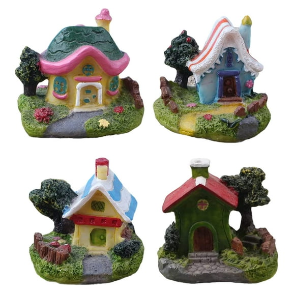 Miniature House Gnome Fairy 4 Pcs Tale Cottage Multicolor Home Decor Resin Houses