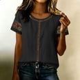 thumbnail image 5 of Ashirexll Summer Tops for Women Casual Linen Blouse Short Sleeve Floral Embroidery Lace Detail Summer Top for Daily, 5 of 7