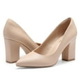 thumbnail image 5 of Zhabtuc Women's Pointed Toe Chunky High Heels Closed Toe Block Heels Slip on Pumps Dress Office Pumps Shoes for Lady Nude Size 8.5, 5 of 7