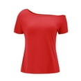thumbnail image 3 of Pxiakgy Women's Casual Off The Shoulder Tops Women's Off Shoulder Shirts Casual Loose Short Sleeve Tops Short Sleeve T Shirts Loose Summer Blouse Shirt Red Xxl, 3 of 7
