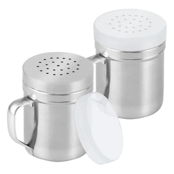 Stainless Steel Salt Pepper Dredge Shaker, Seasoning Spice Container Tins with Holes and Lid for Dispensing Parmesan Cheese, Salt, Sugar, Pepper, Cinnamon - Large