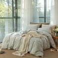 thumbnail image 2 of JOLUSERE 100% Organic Cotton Striped Duvet Cover Queen Set, 3-Piece Linen Like Textured Breathable Comforter Cover(Sage Green& White Classic Stripes), 2 of 10
