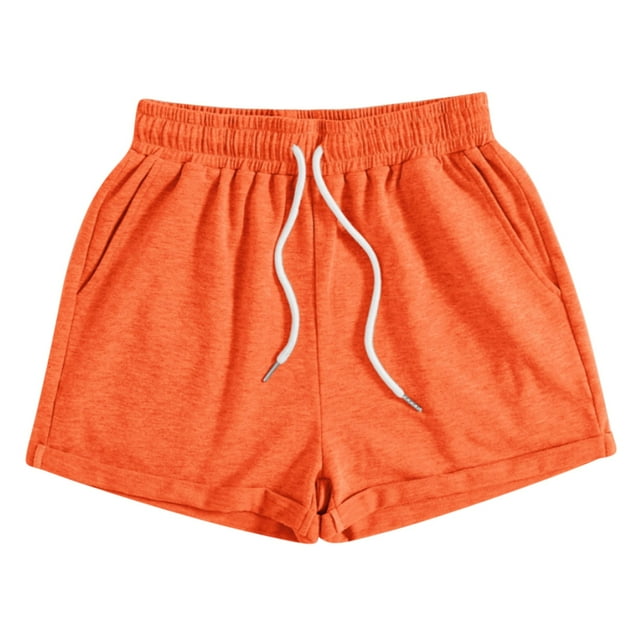 Women Summer Casual Shorts Drawstring Comfy Elastic Waist Lounge Shorts Solid Color Pull On Short Pants with Pockets