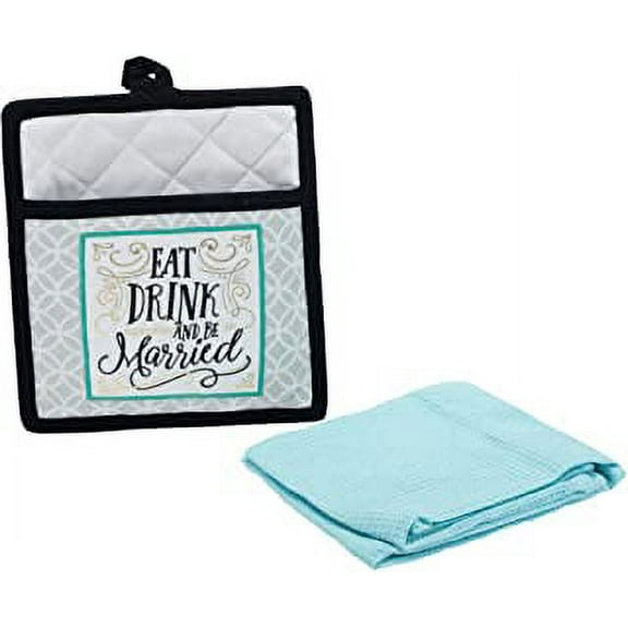 DII Eat Drink and be Married Pot Holder & Dish Towel Gift Set