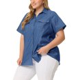 thumbnail image 4 of Agnes Orinda Women's Plus Size Chambray Shirt Denim Western Shirts Short Sleeve Button Down Tops 1X Dark Blue, 4 of 7