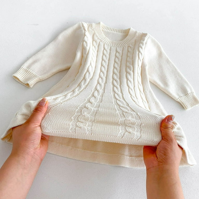 YeJammarp Sweater Dresses Toddler Baby Girls Crewneck Long Sleeve Cotton Cable Knit Fall Casual Dress Beige 3 Years, Infant Girl's, Size: US:3 Years