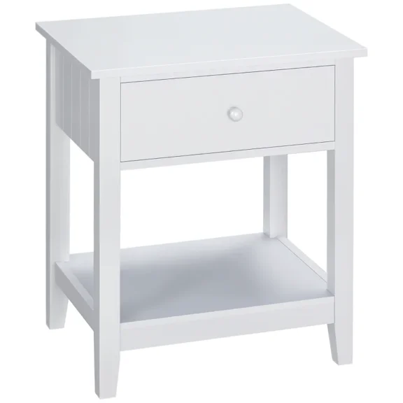 Modern Living Room End Table with Drawer and Storage Shelf, White