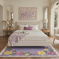 thumbnail image 2 of 2x7 Area Rugs Runner with Non Slip Backing Low Pile Machine Washable Lightweight Rug for Hallway Laundry Room Bedroom Bathroom, Floral Border Print Pattern, Dusty Lavender, 2 of 4