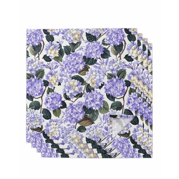 Purple Spring Floral Cloth Napkins Set of 4 Reusable Dinner Napkins, Watercolor Flowers Pastoral Cocktail Napkin Washable Table Napkins for Wedding/Holiday Party/Baby Shower 20"x20"