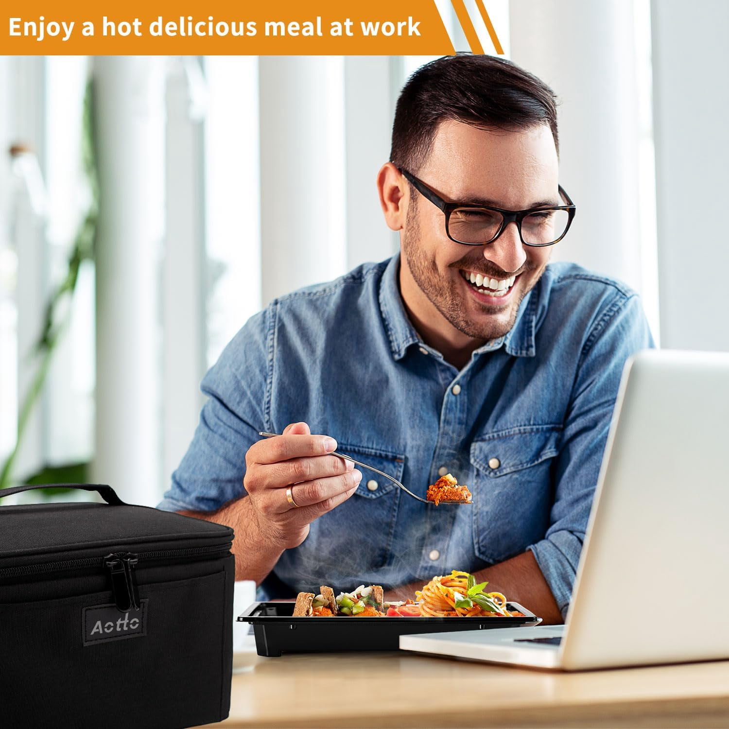 Aotto Portable Oven, 110V Electric Heated Lunch Box, Mini Microwave for Adults Work Office Travel Hotel, Home Kitchen, Black