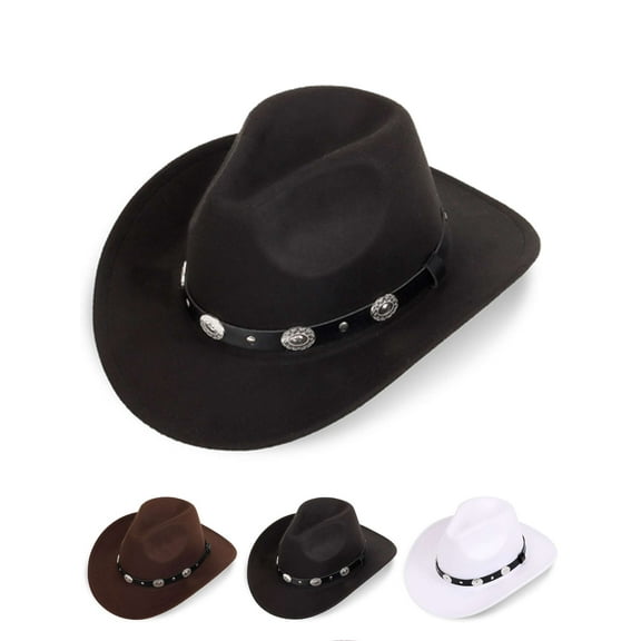 Luxtrada Cowboy Hats for Women Men Pu Leather Cowgirl Hat Wide Brim Fedora Hats Outback Tourist Knight Hat (Black)