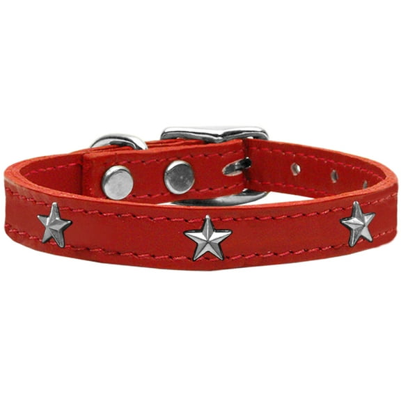Silver Star Widget Genuine Leather Dog Collar Red 18
