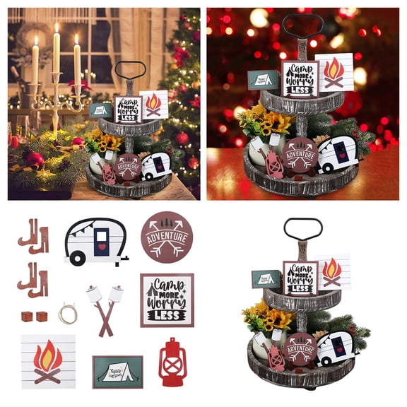 1Set Of Winter Farmhouse Tiered Tray Decor Set Home Family Tiered Decor With Wooden Beads Signs Rustic Farmhouse Tray Sets For Kitchen Home Shelf Decorations for Home Animals Tie Trays Decorations