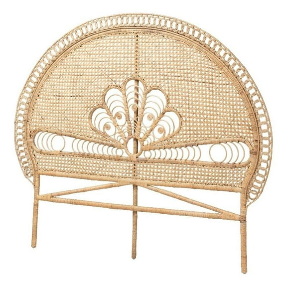 Bowery Hill Natural Brown Rattan Queen Size Standalone Headboard