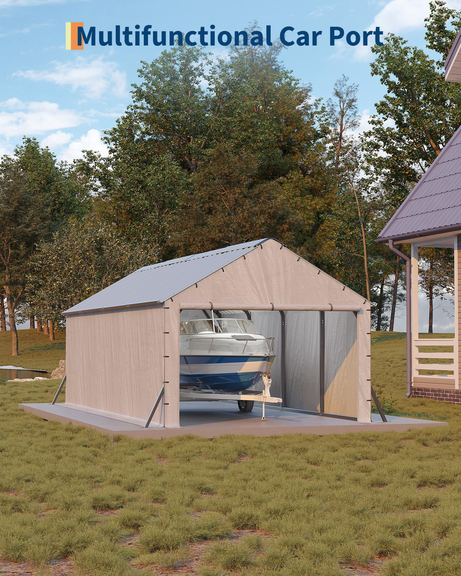 11'x20'x9' Vertical Roof Metal Carport, Enclosed Car Ports with Heavy Duty Steel Frame, for All-Weather, for Full-Size Pickup Trucks, Boats, and Tractors