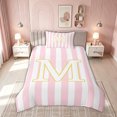 thumbnail image 2 of meiyoeat Pink Stripe Gold M Initial Twin Duvet Cover, Classic Monogram Initial Twin Bedding for Boys Girls, Pink Reversible, 2pcs, 1 Duvet Cover and 1 Pillowcase, 2 of 6