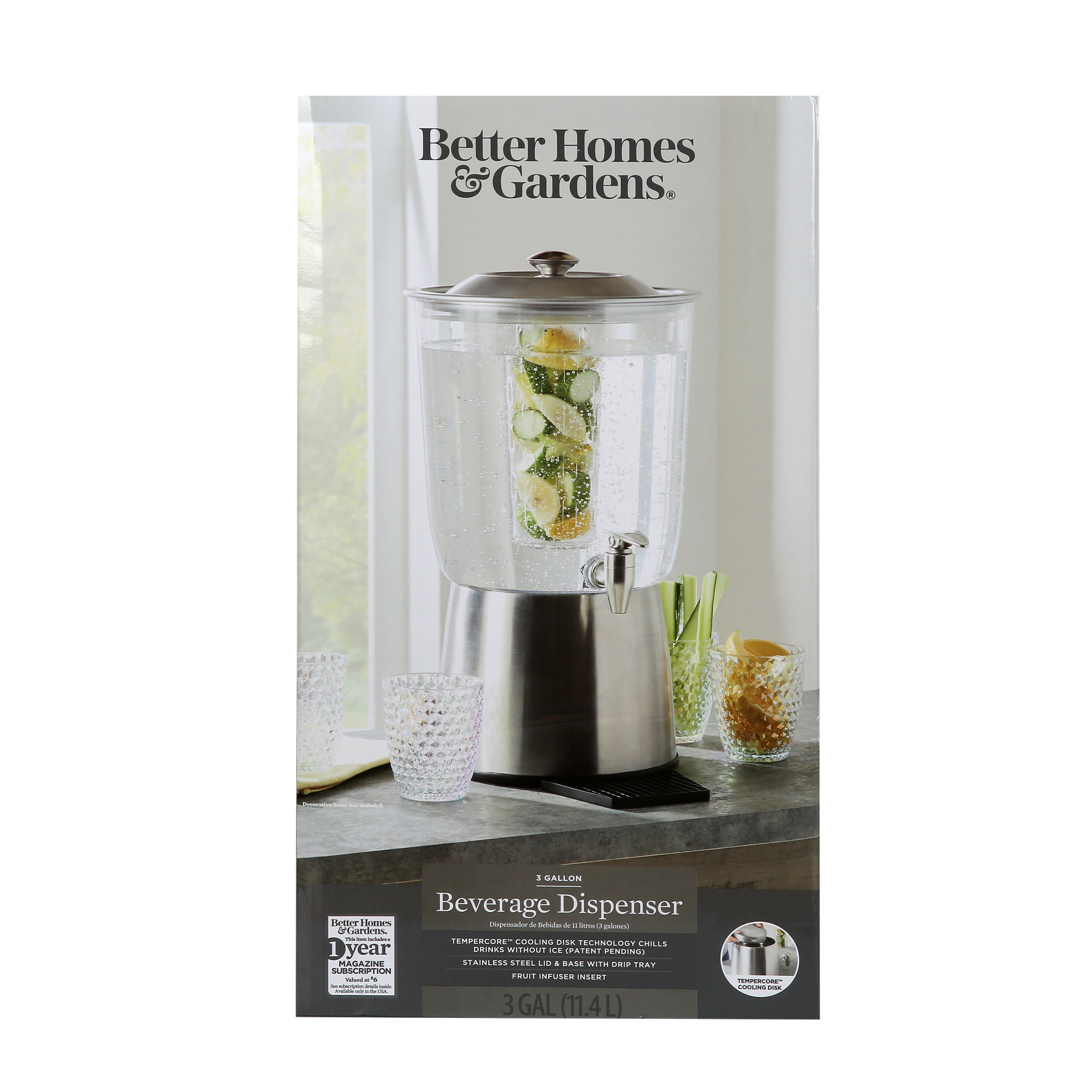 Better Homes & Gardens Glass 2-Gallon Beverage Dispenser with Glass Clamp  Lid