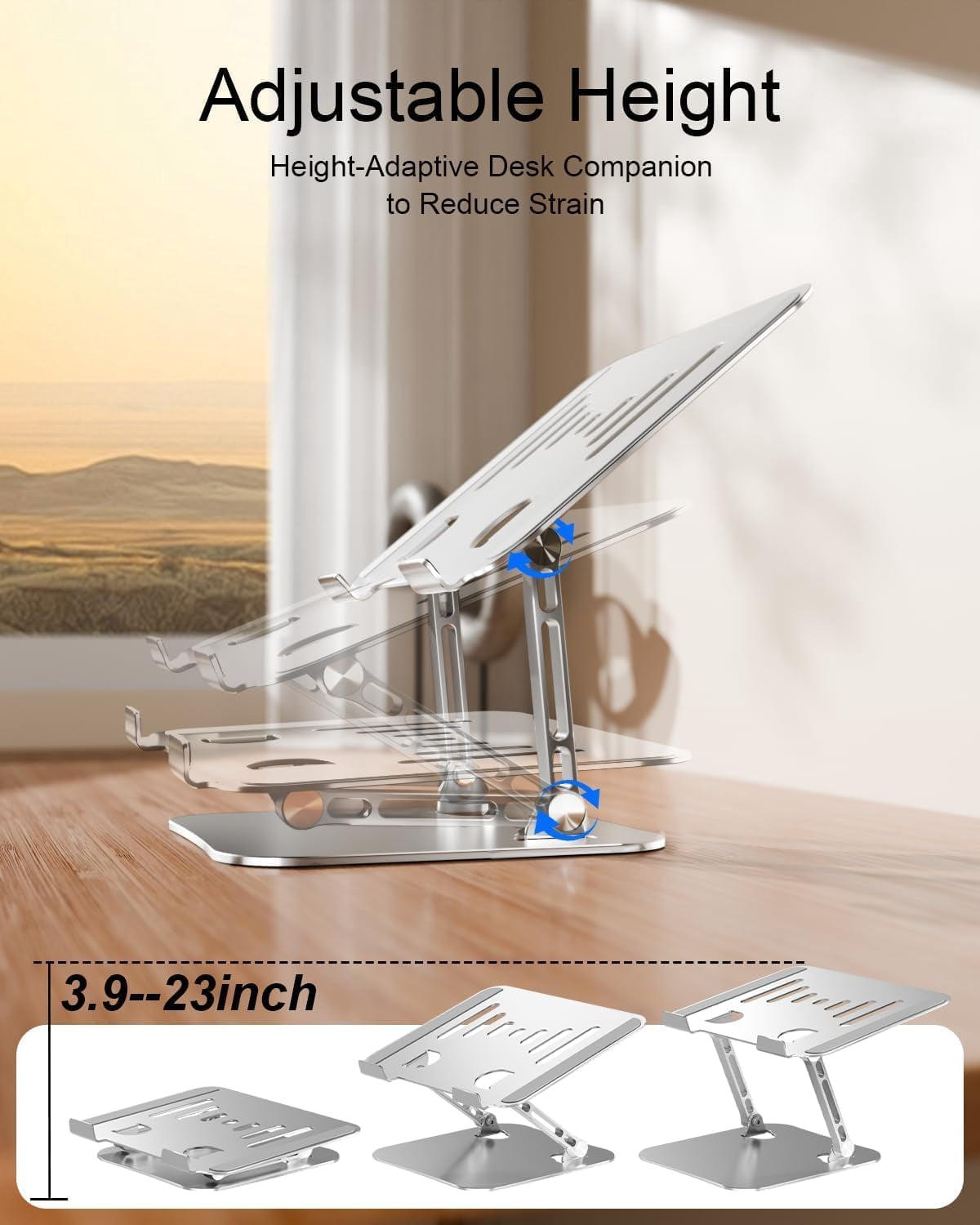 Laptop Stand for Desk, Adjustable Metal Foldable Laptop Riser Holder, Aluminum Desktop Book Stands, Ventilated Cooling Computer Notebook Stand with 10-17" (Silver)