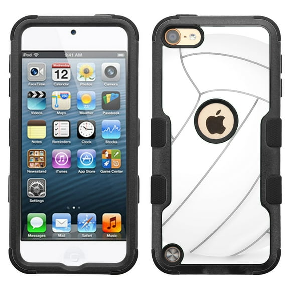 One Tough Shield ® 3-Layer Hybrid Case (Black w/Black Silicone) for Apple iPod Touch 5 5th / 6 6th Generation - Volleyball