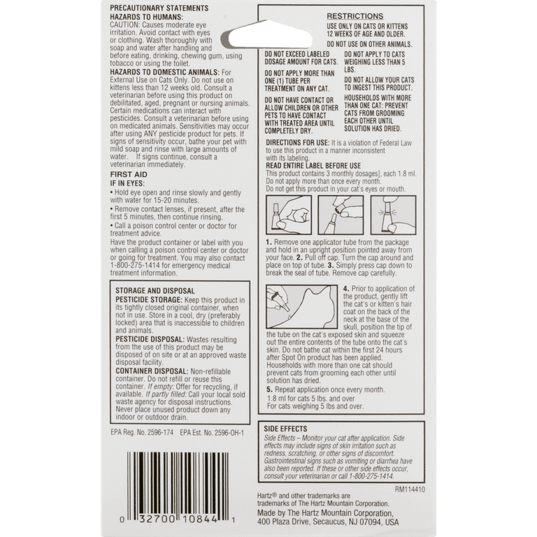 Hartz ultraguard one spot for cats and kittens instructions online