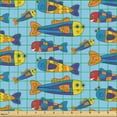 thumbnail image 2 of Ambesonne Nautical Fabric by the Yard Upholstery, Funny Colorful Fish Art, 1 Yard, Marigold and Royal Blue, 2 of 5