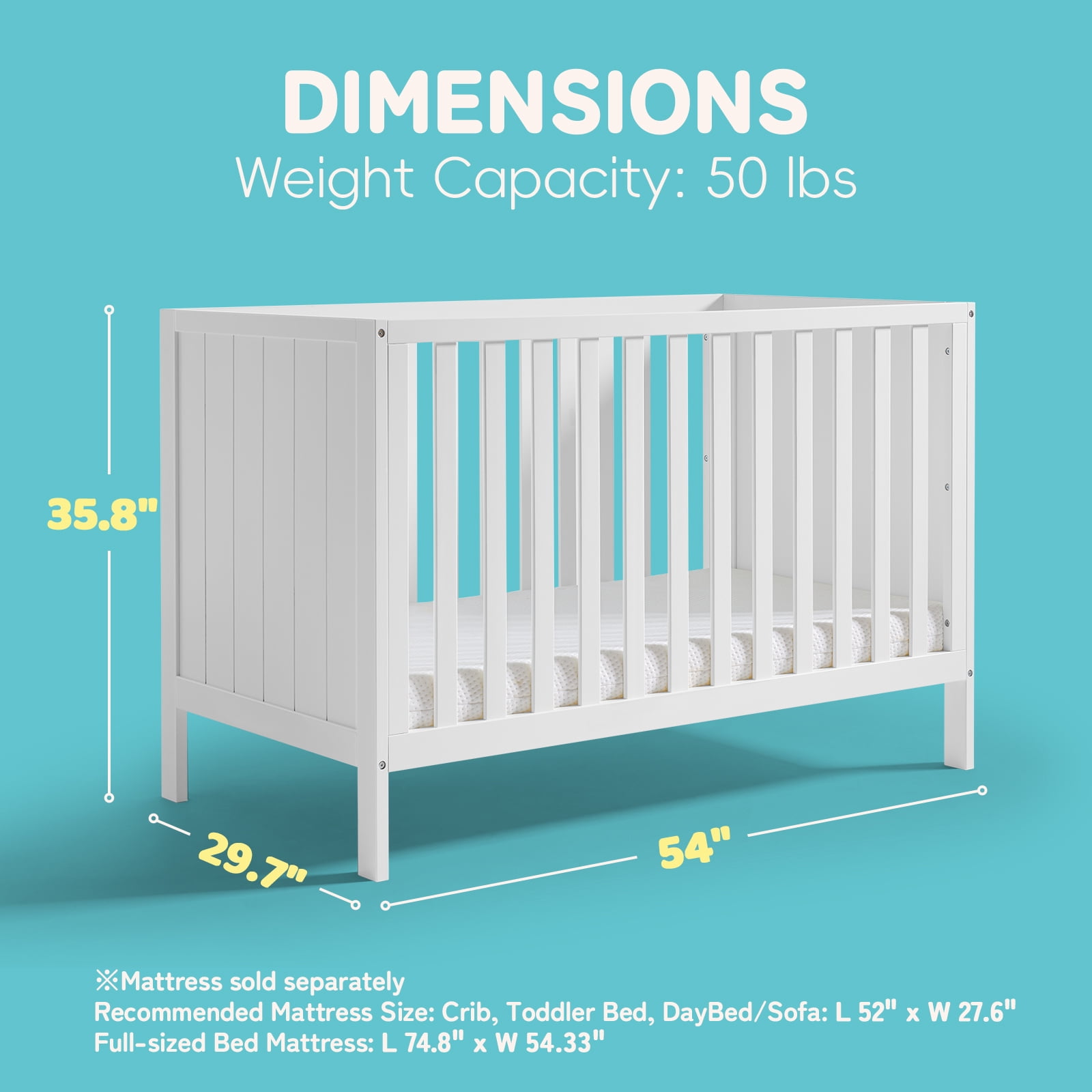 HARPPA 5-in-1 Convertible Baby Crib for Infant to Toddler, White,Greenguard Gold Certified