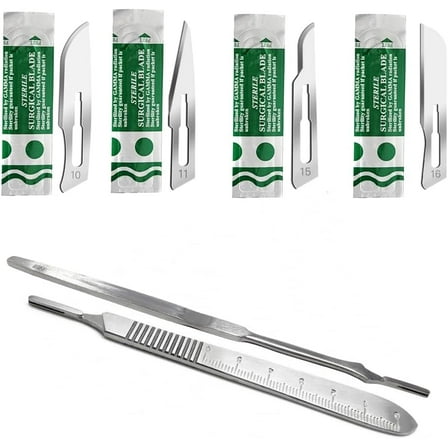 2 Stainless Steel Scalpel Handles #7 #3   60 Pcs Sterile Carbon Steel Blades #10#11#15#16 Individually Wrapped Pouch for Multipurpose Use Cutting, Repairing, Craft