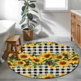 thumbnail image 4 of Sunflower Large Area Rugs for Bedroom Living Room, Soft Non Slip Carpet Bedside Rug, Rustic Brown Country Star Black Checkered Round Floor Cover Kitchen Accent Rug 3.3' for Dining Room/Office, 4 of 9
