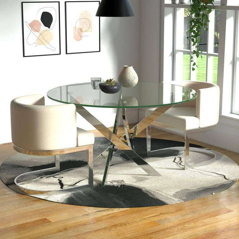 Round Clear Glass Top Dining Table with Chrome Base
