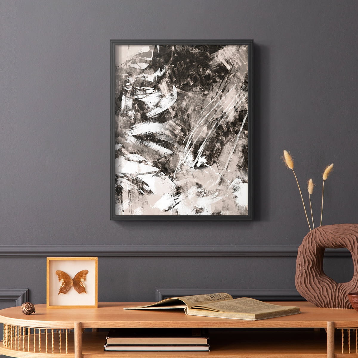 Blush Blackboard II Framed Print in Black Solid Wood Framed Print No Nail Hanging