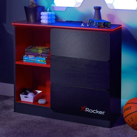 X Rocker - Carbon-Tek Gaming Storage Unit with LED - Black