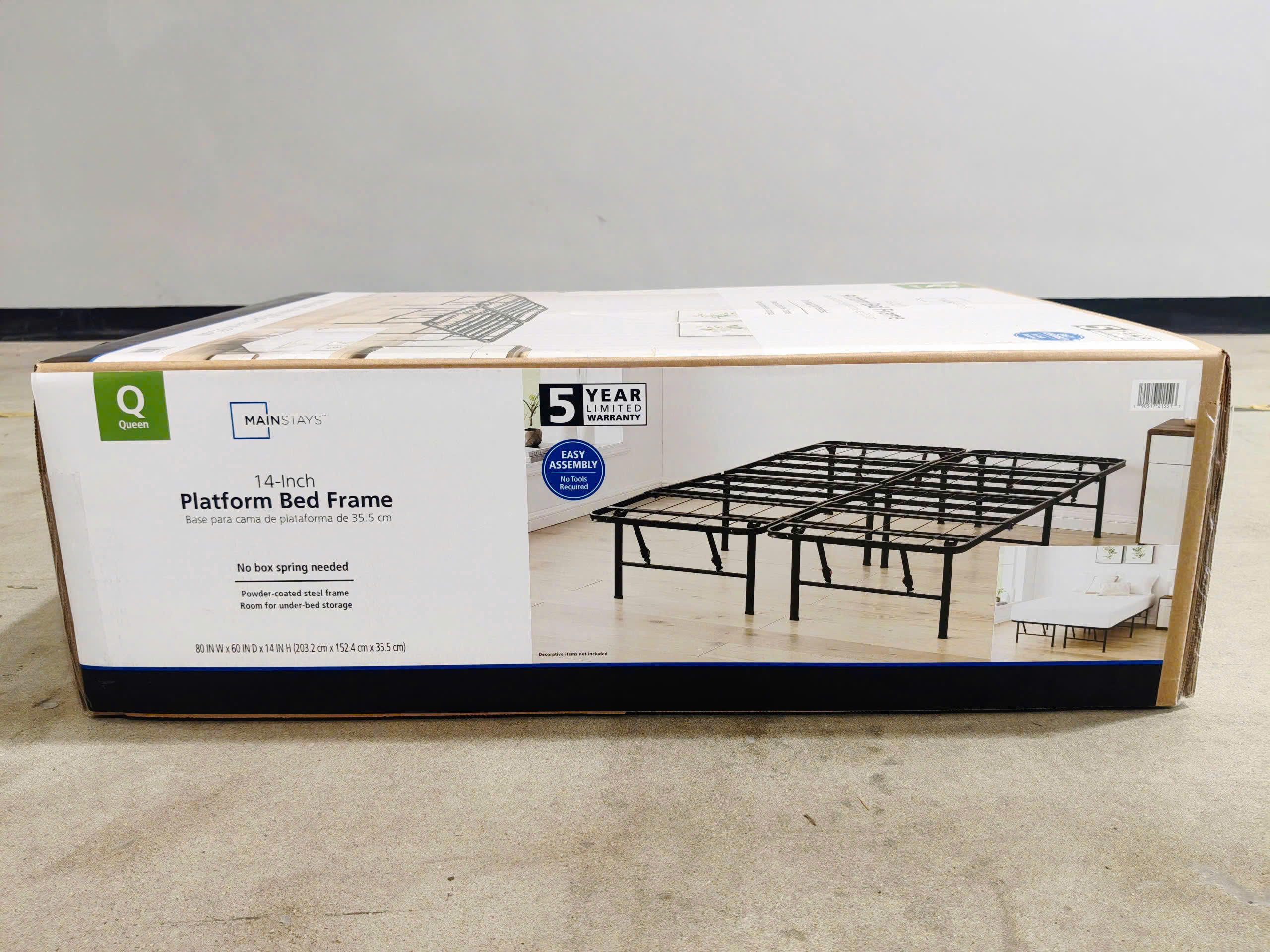 MAINSTAYS 14″ HIGH QUAD FOLD STEEL PLATFORM BED FRAME, QUEEN
