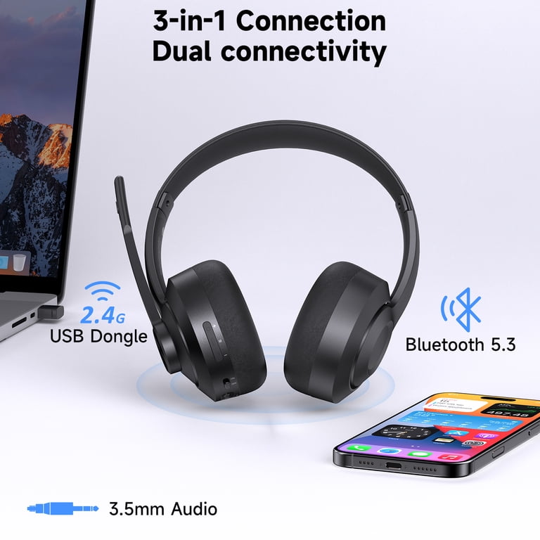 AOC Wireless Headset with AI Noise Cancelling, Black photo 8