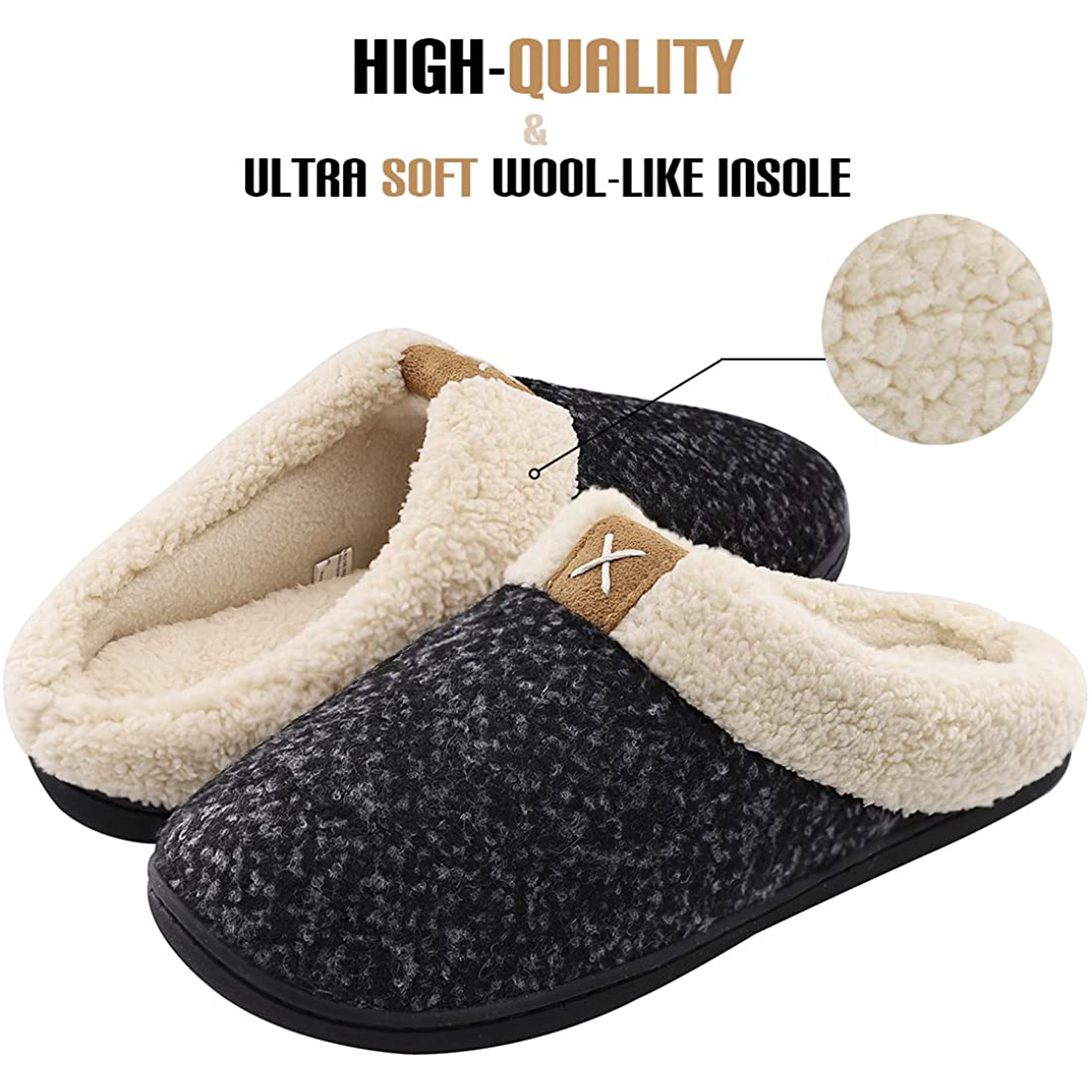 Womens Cozy Memory Foam Slippers Fluffy Micro Suede Faux Fur Fleece Lined House Shoes with Non Skid Indoor Outdoor Sole 