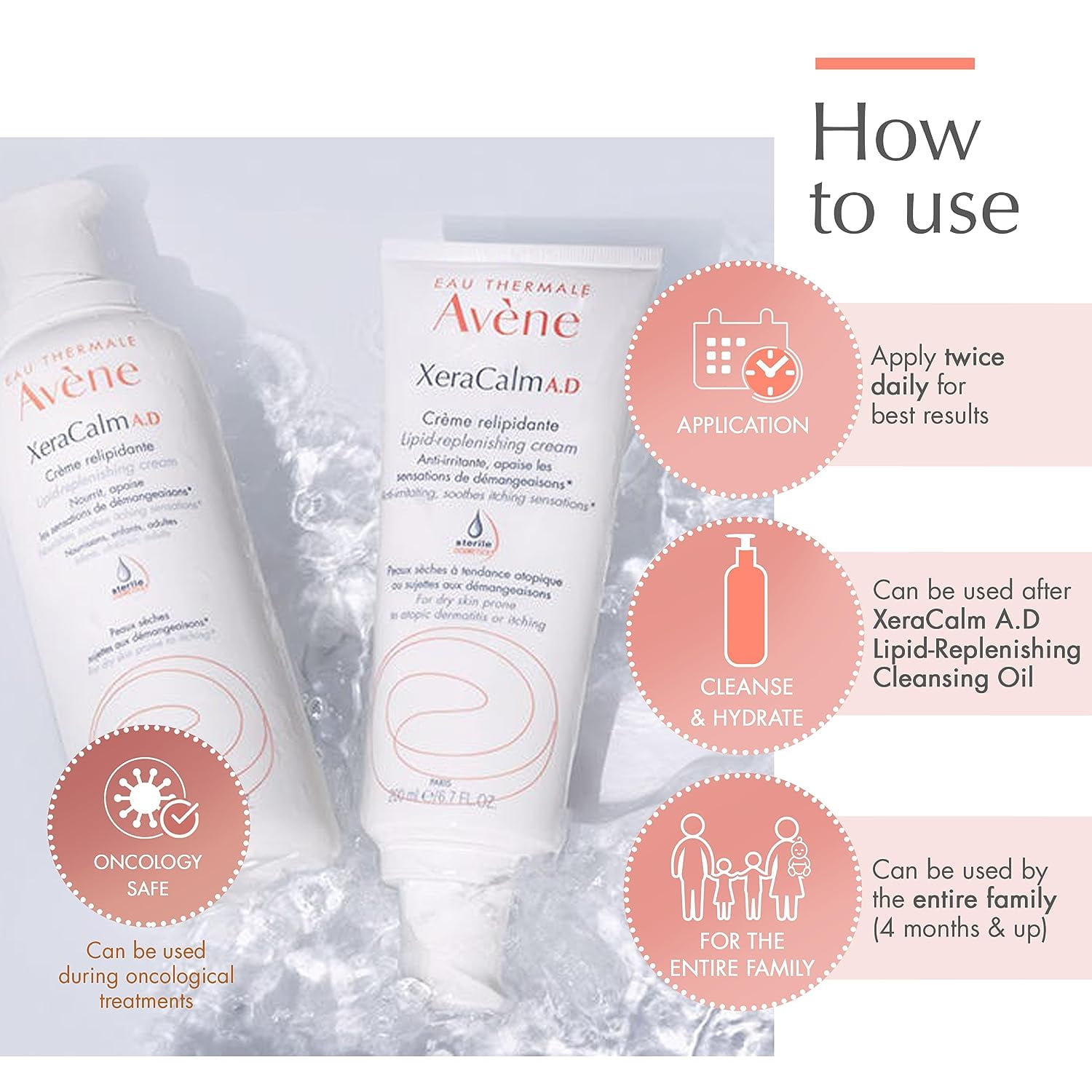 Avene XeraCalm A.D Lipid-Replenishing Balm - For Dry Itchy Skin - Atopic Dermatitis - Eczema Relief, 6.7 fl oz
