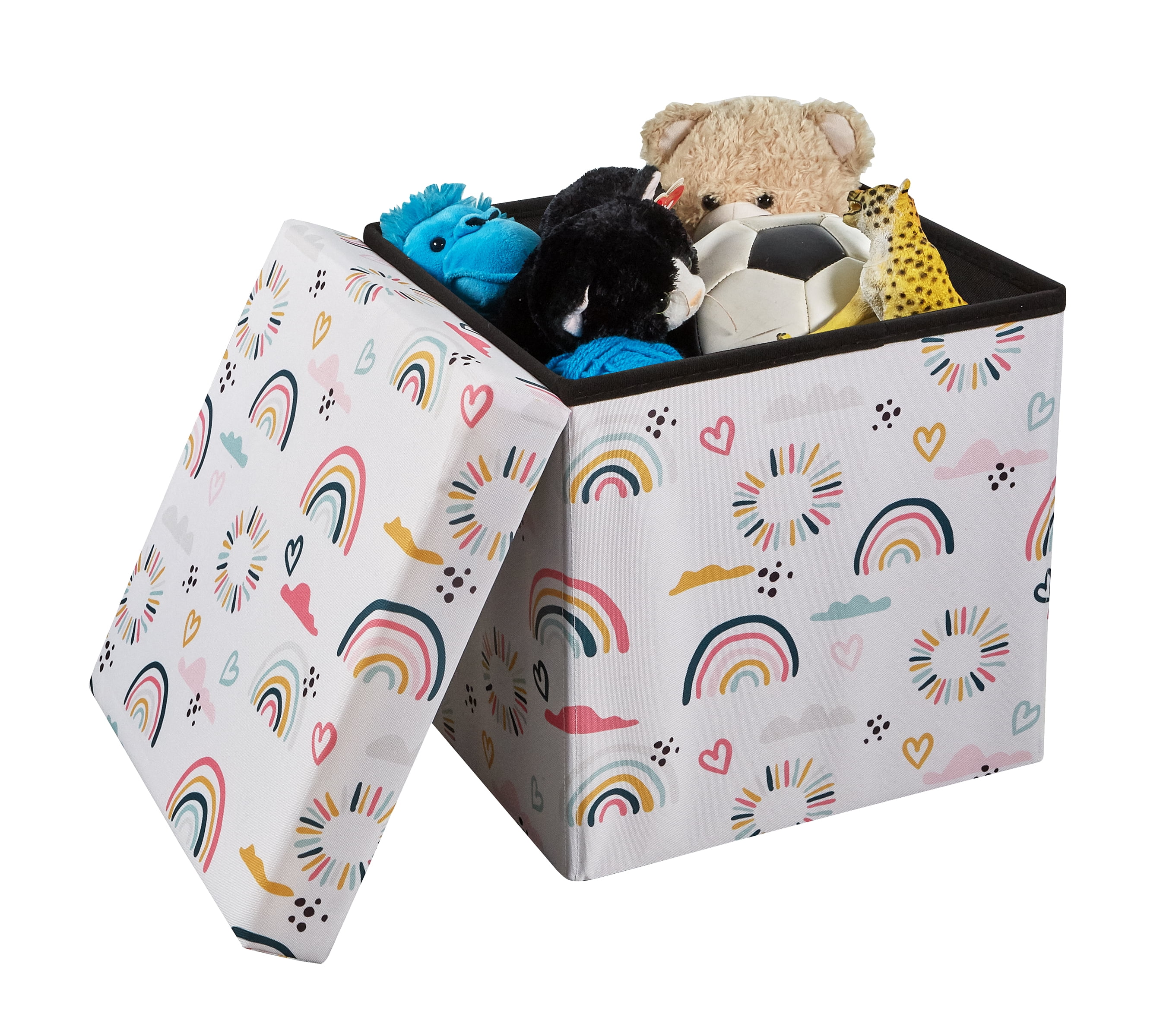 (2 pack) Kvell Kids Collapsible Toy Storage Bin with Rainbow and Heart Design, 15-inch