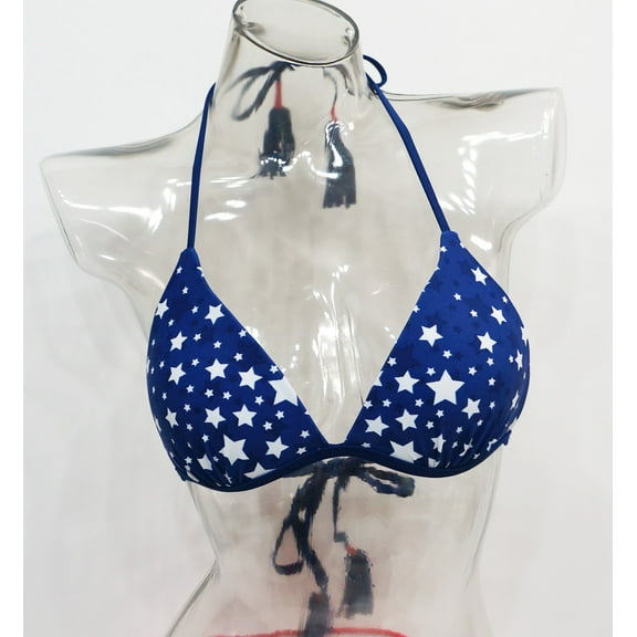 SO Blue Patriotic Star Push-Up Halter Swimwear Bikini Top Juniors Large