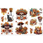 Rub on Transfer Decal for Furniture Craft Decor Skeleton Skull 6"x12" 3Pcs Day of the Dead Waterproof UV DTF Transfer Sticker