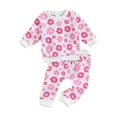 thumbnail image 2 of Elippeo Baby Girls 2-piece Outfit 3M 6M 9M 12M 18M 24M  Flower Print Long Sleeve Crew Neck Sweatshirt with Sweatpants Fall Clothes, 2 of 10