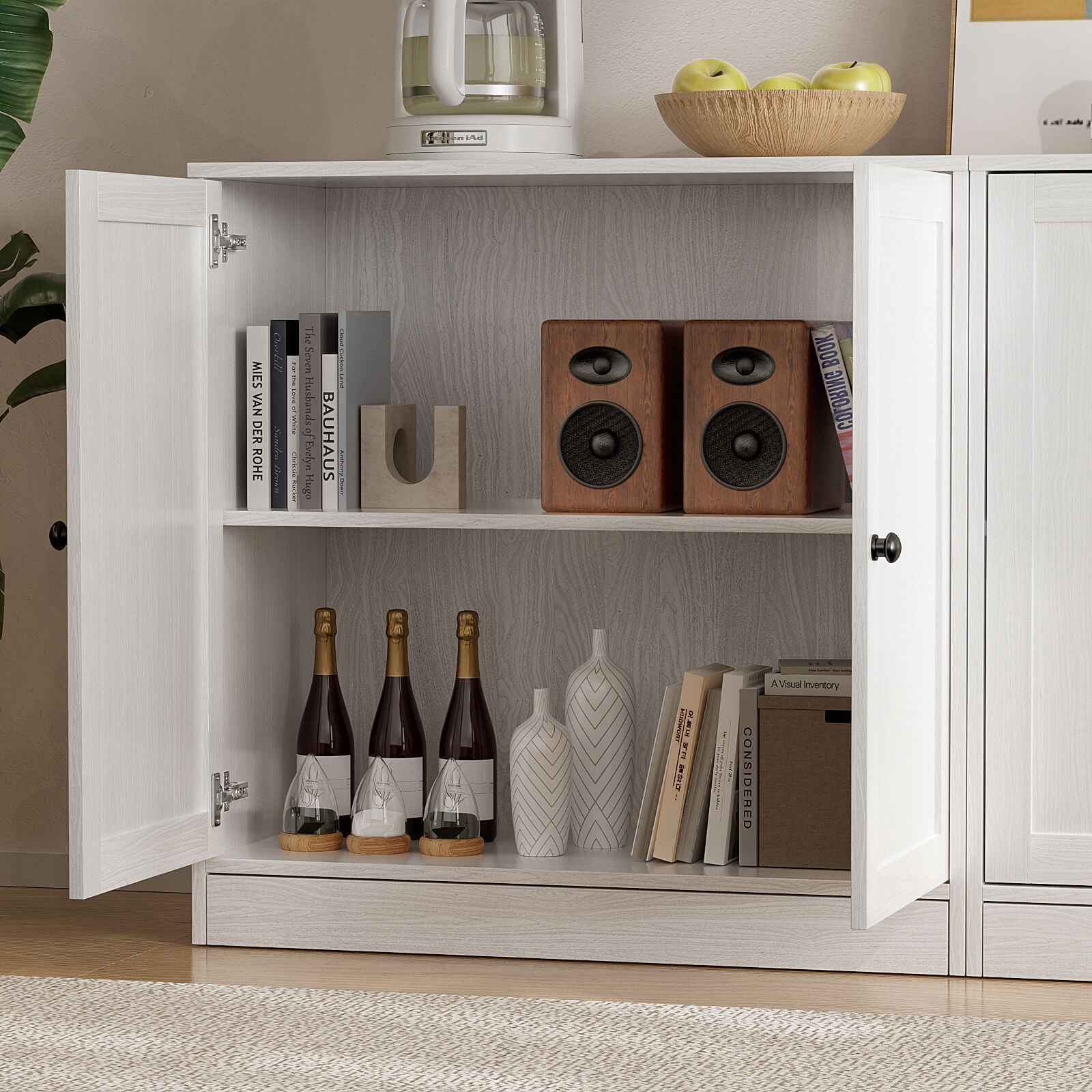RichYa 4-Piece Entertainment Center with Bookshelves for TVs,TV Stand for TVs up to 60”,TV Stand Cabinets with Display Shelves for Living Room,White