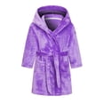 thumbnail image 3 of LYMAYTER 2-12Y Toddler Boys Girls Flannel Bathrobe Solid Color Kimono Robe Soft Cozy Hooded Bathrobe With Belt and Pocket, 3 of 10