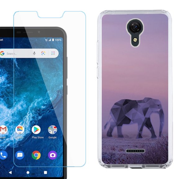 Slim-Fit Protective Phone Case compatible with Cricket Icon 2, with Tempered Glass Screen Protector, by OneToughShield ® - Twilight Elephant