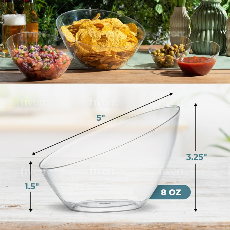 Posh Setting Clear Plastic Serving Bowls for Party Angled Bowls Disposable Chip Bowls Candy Bowls for Party Table Salad and Fruit Bowls for Party