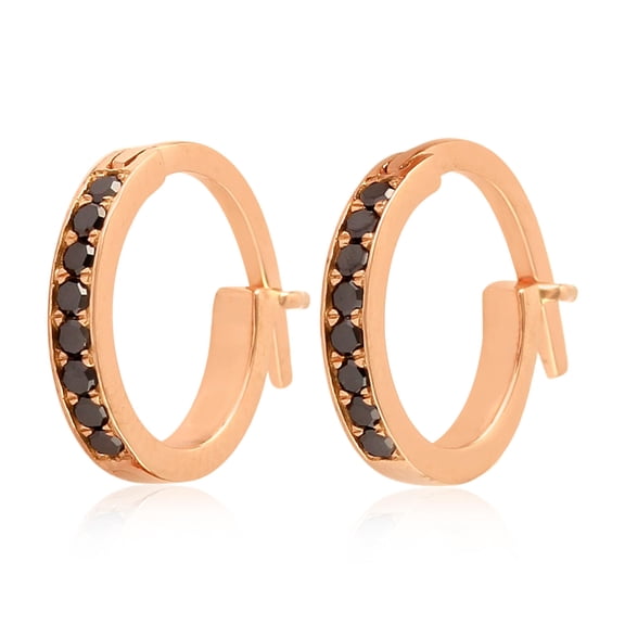 18k Solid Rose Gold Black Diamond Hoop Earrings Jewelry