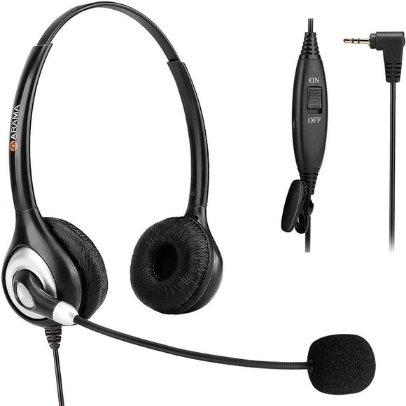 Phone Headset 2.5mm with Noise Canceling Mic & Mute Switch Ultra Comfort Telephone Headset for Panasonic AT&T Vtech Uniden Cisco Grandstream Polycom Cordless Office Phones