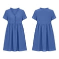 thumbnail image 4 of Dolkfu Fashion Women'S Fall&Winter Dresses V-Neck Blue Short Sleeve Mid-Length Dresses Modern Regular Vintage Finish Solid Fit & Flare Dresses Blue,L, 4 of 6