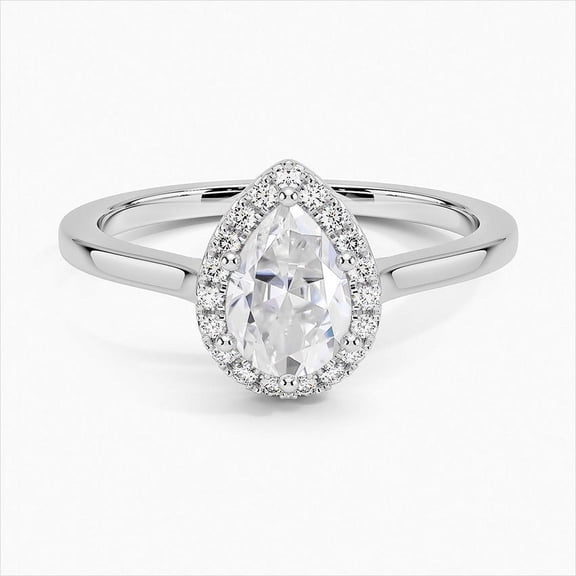 Veda Jewelry 1.58 Ct Pear Cut Moissanite Engagement Ring - 14K White Gold Plated Halo Design for Women - Thoughtful Gift for Her - Perfect for Cherishing Special Moments Together